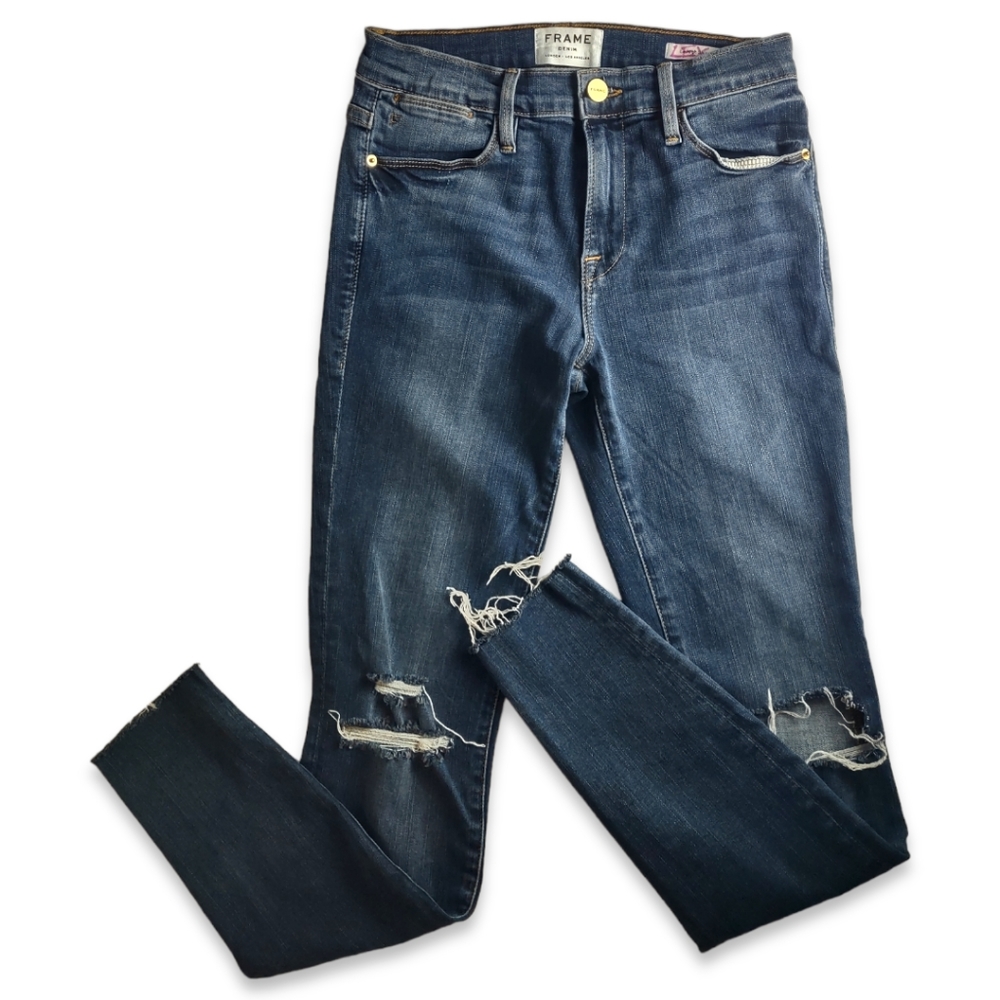 Frame Le High Skinny Waterhaven Distressed Cropped Jeans Women's Size 25